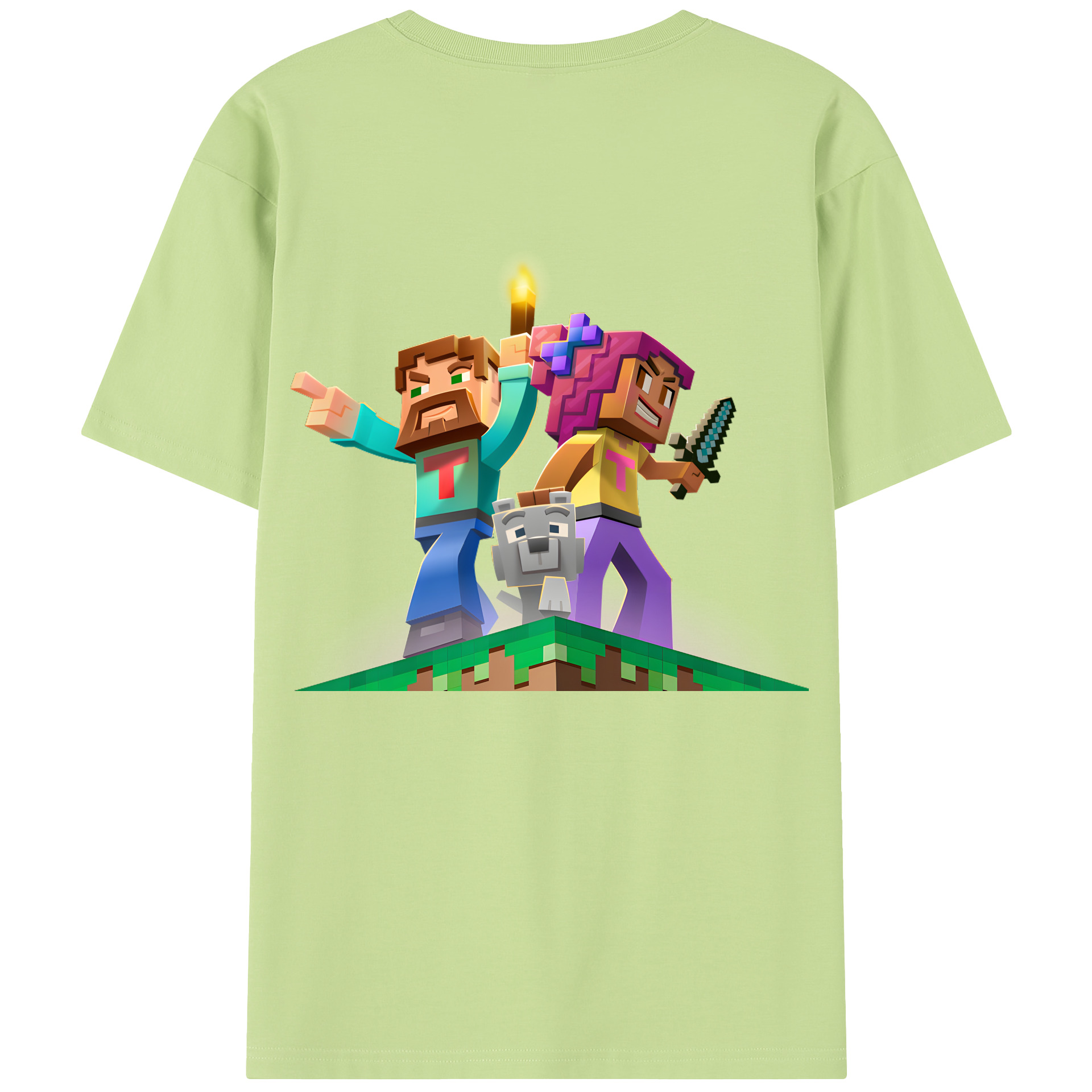 （画像用） マインクラフト ブロックの世界 Minecraft MC Block world 綿100％半袖Tシャツ（背面プリント）